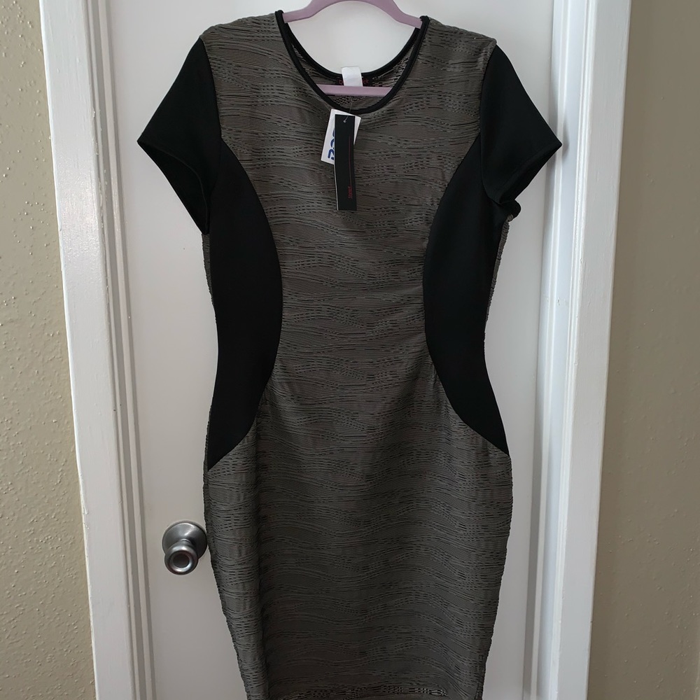 Double Click Bodycon Gray/Black Dress NWT